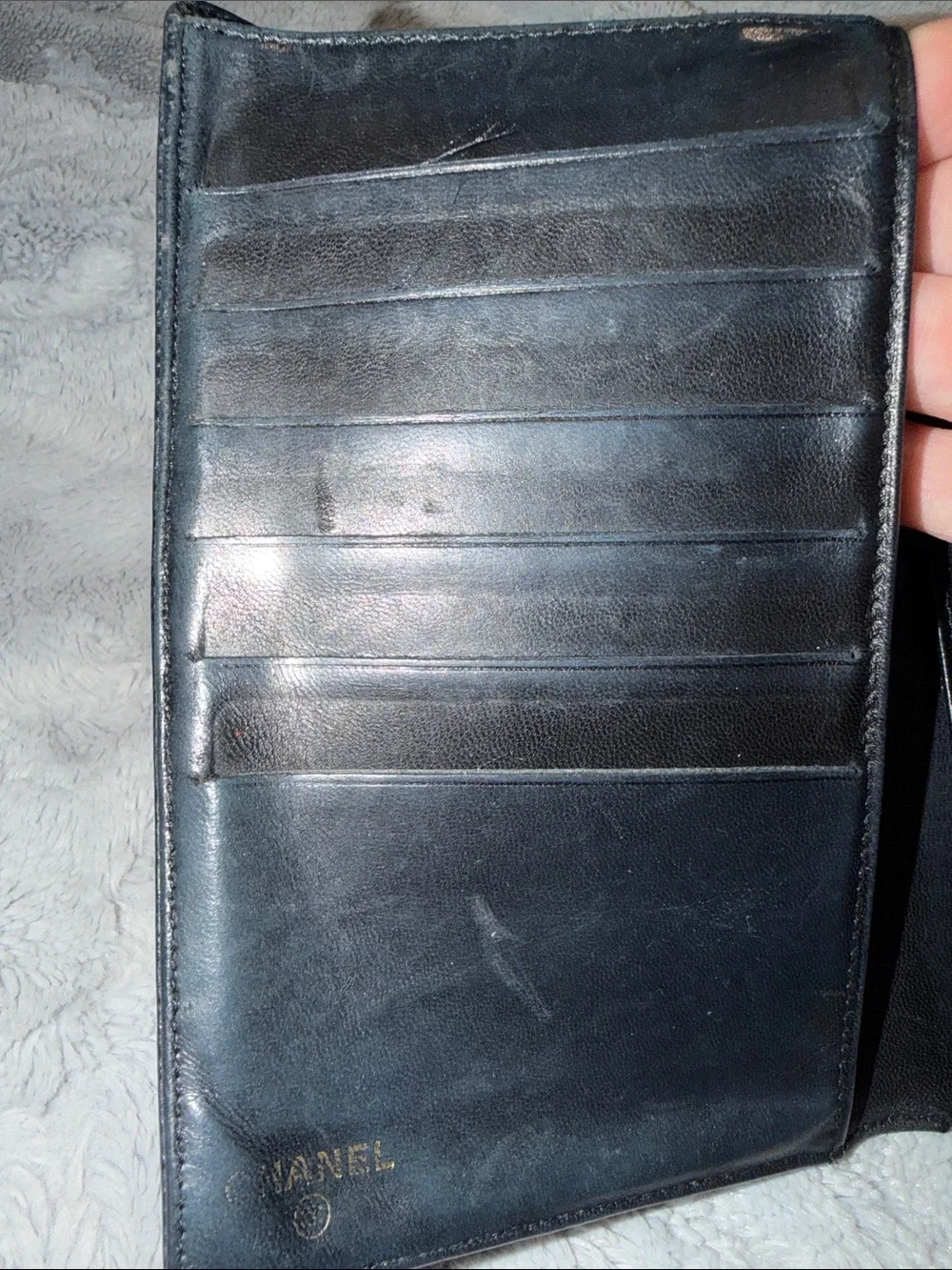CHANEL Black Caviar Leather Wallet with Embossed CC